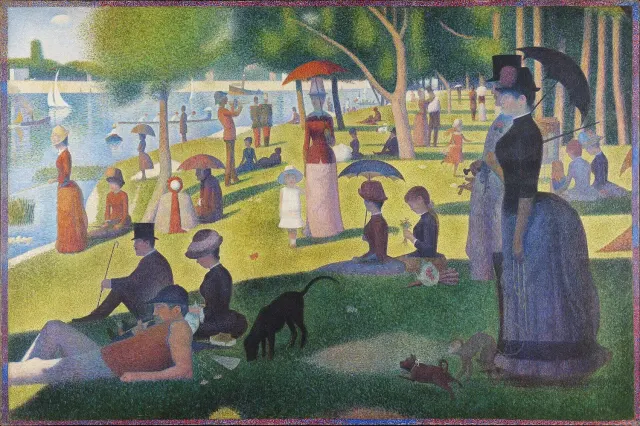 A Sunday on La Grande Jatte — 1884, Georges Seurat, 1884–86, border added 1888–89
